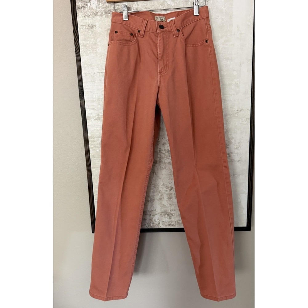 LL Bean Classic Fit Straight Leg Jeans Denim Pant Sz 4R Salmon Coral Solid Color
